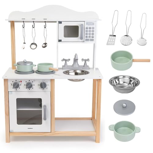 mamabrum Cuisine en Bois Enfant Montessori 3+ Ans – Micro-Ondes,