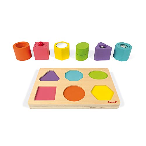 Janod - Puzzle 6 Cubes Sensoriels en Bois I Wood