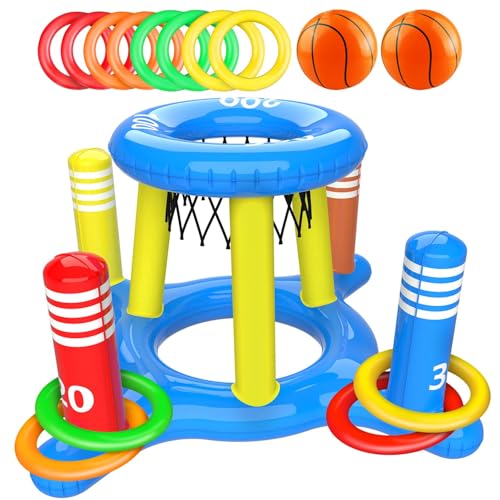 LQTSLFM Jeux Piscine Gonflable 2 en 1, Panier de Basket