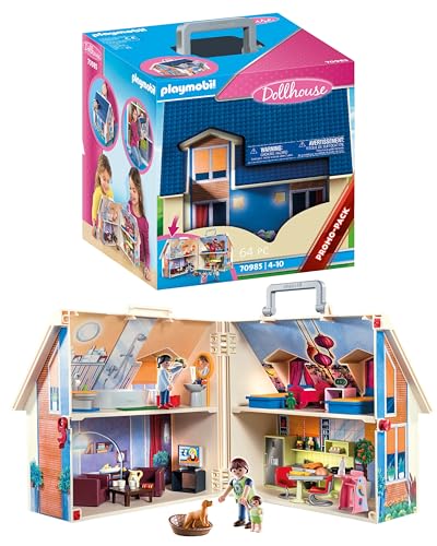 Playmobil 70985 Maison transportable - Dollhouse - avec Trois Personnages,