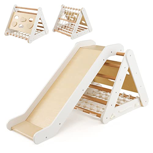 COSTWAY 4 en 1 Triangle d'escalade Enfant avec Toboggan, Echelle
