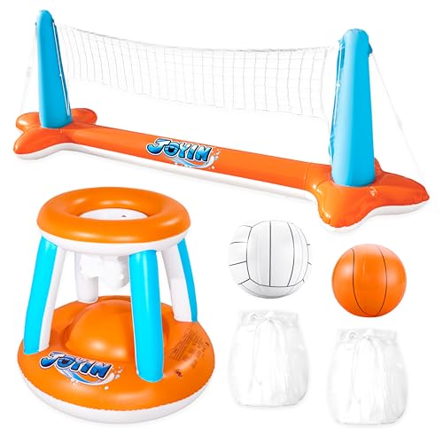 JOYIN Flotteurs de piscine gonflables, filet de volley-ball et panier