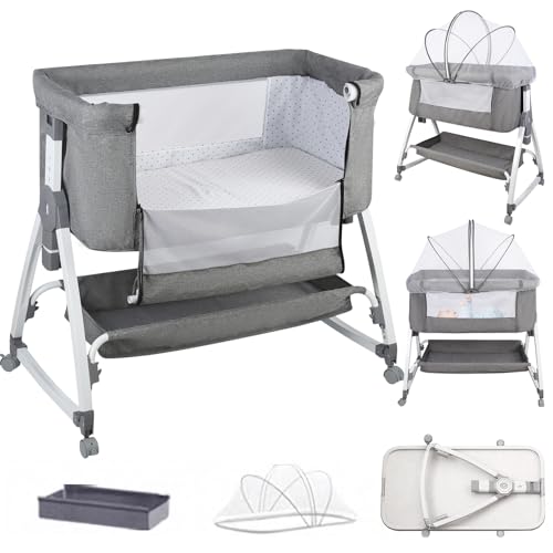 OHMG 3 en 1 Berceau Cododo pour Bébé,Inclinaison&Hauteur Réglable,Lit Cododo
