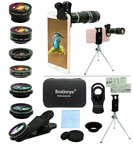 Kit d'Objectif Smartphone 10 en 1,Téléobjectif 20x,Grand Angle+Macro+Fisheye+Téléobjectif 2X Kaléidoscope+CPL/Starlight/Eyemask/Trépied,