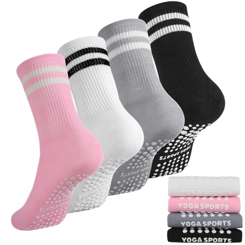 Halinuia 4 Pièces de Chaussettes Pilates Femme Chaussette Yoga Antidérapantes