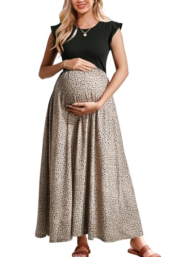 OUGES Robe d'été Robe Longue Longue à Volants pour Femme,