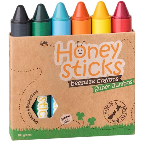 Honeysticks Boîte de 6 crayons Jumbo, 100% pure cire d'abeille,
