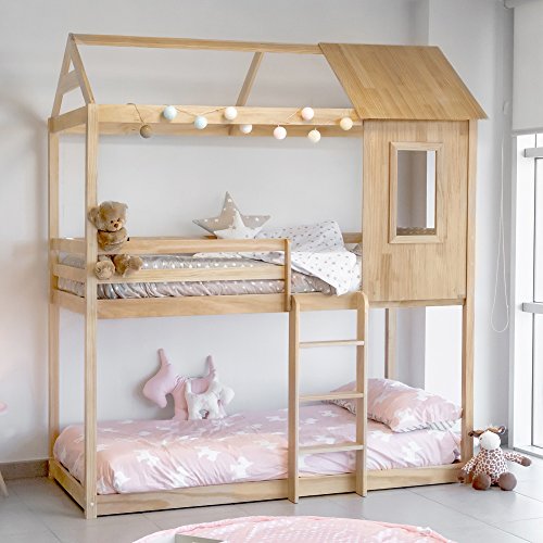 SzSuárez Lit superpossé Montessori Maison Couleur pin Mesure 201,5 cm