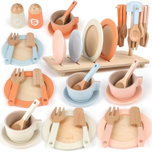 Dreamon Cuisine en Bois Enfant, Dinette 27 Pièces avec Cuisine