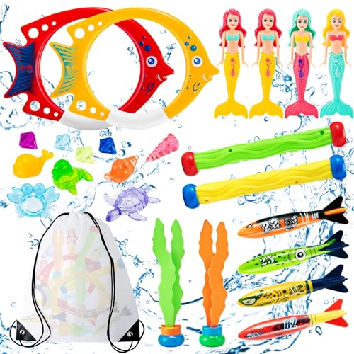 Mactoou Jouets de Plongée, 24pcs Jeux Piscine Enfant avec Bâtons