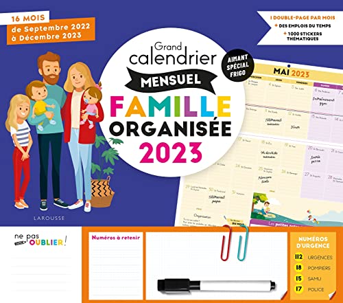 Grand calendrier mensuel famille organisée 2023