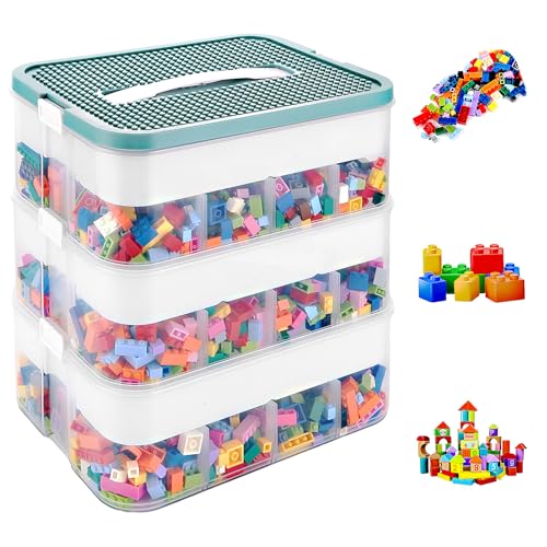 JMIATRY Boite Rangement Plastique pour Lego 30.5x23x12.5CM, 3 Couches Boite