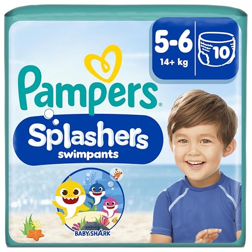 Pampers Splashers, Taille 5-6, 10 Couches-Culottes de Bain Jetables, 14kg+,