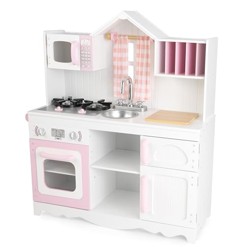 KidKraft Cuisine Enfant en Bois Modern Country, Dinette avec Rideaux,