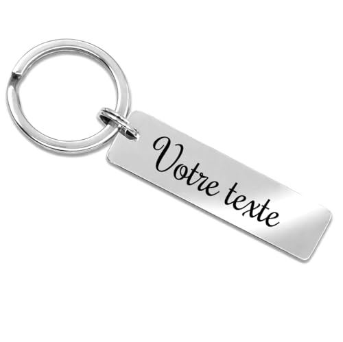 Porte-clés Voiture Personnalisé Gravé avec Texte en inox métal argent,