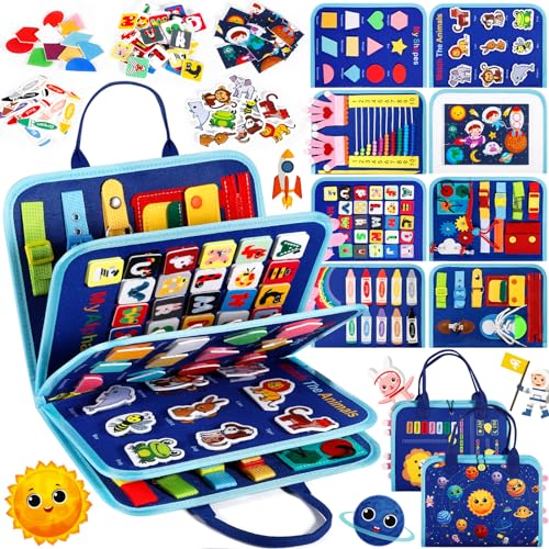 POWZOO Busy Board Montessori,Jouet Cadeau 9 en 1,Planche d'Activités Jouet