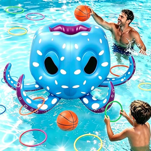 Yaskyly Jeu de Piscine Gonflable Poulpe Enfant, 2-en-1 Panier de