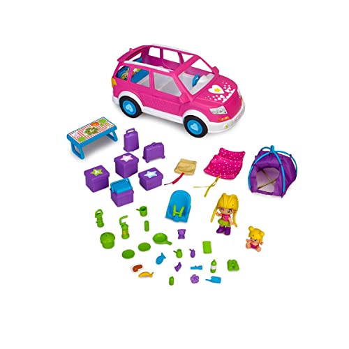 Pinypon - Coffret Voiture Camping Familial, kitchenette, Panneau Solaire, Tente,