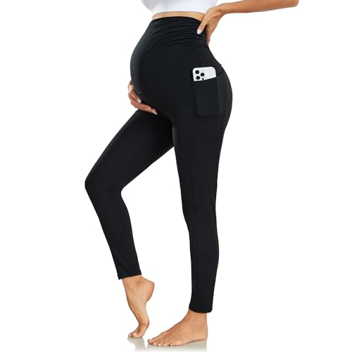 Nlieanuc Legging Grossesse Femme Taille Haute Leggings Maternité avec Poches