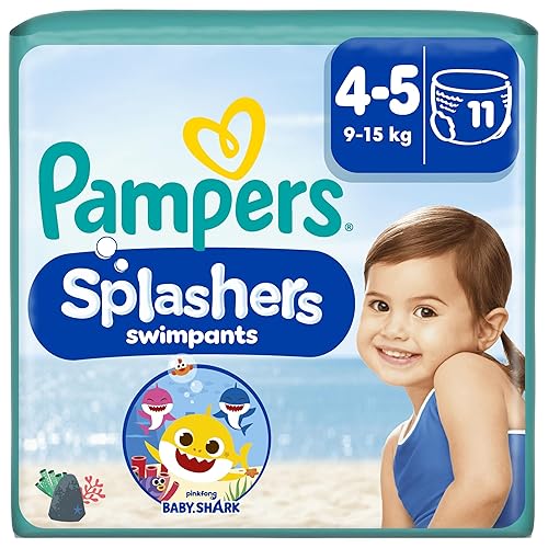 Pampers Splashers, Taille 4-5, 11 Couches-Culottes de Bain Jetables, 9-15kg,