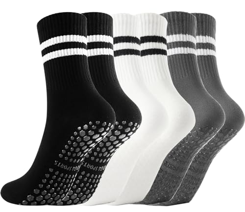 Gendewiner 3 Paires Yoga Pilates Coton Chaussettes 1Noir 1Blanc 1Gris