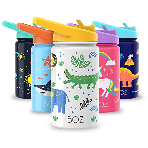 BOZ Gourde Isotherme Enfant avec Paille 414ML, Bouteille d'Eau Anti-fuite