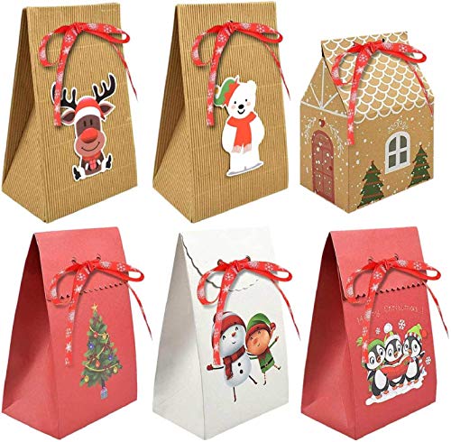 Heekpek 12/6 PCS Sac Cadeau Noel Boite Cadeau Papier Kraft