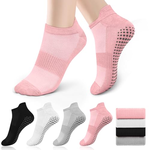 4 Paires Chaussettes Pilates Femme 36-41, Anti-Dérapantes Chaussette Yoga à