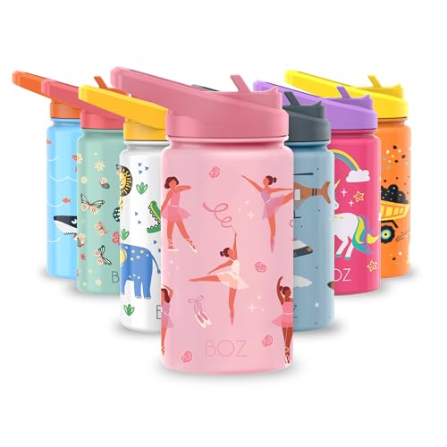 BOZ Gourde Enfant Inox avec Paille, Isotherme Acier Inoxydable Métal,
