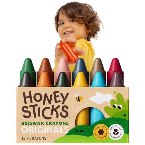 Honeysticks Boîte de 12 Gros Crayons 100% en Pure Cire