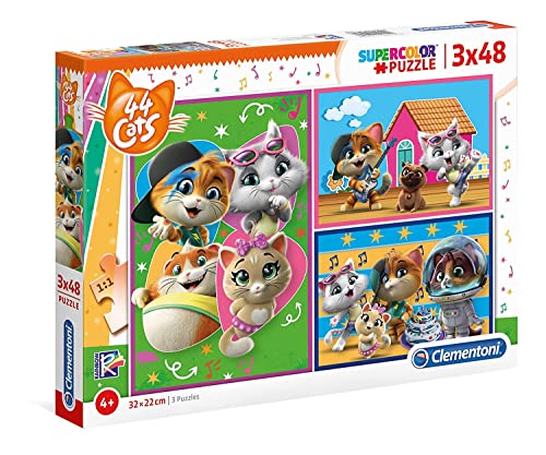 Clementoni Supercolor Puzzle-44 Cats-3x48 enfant-boîte de 3 puzzles (48 pièces)