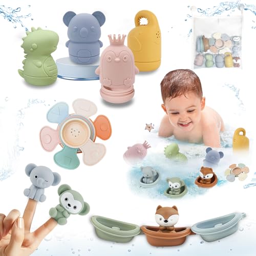 Jouet Bain Bébé, Lot de 16 Jouets de Bain Aspergeurs
