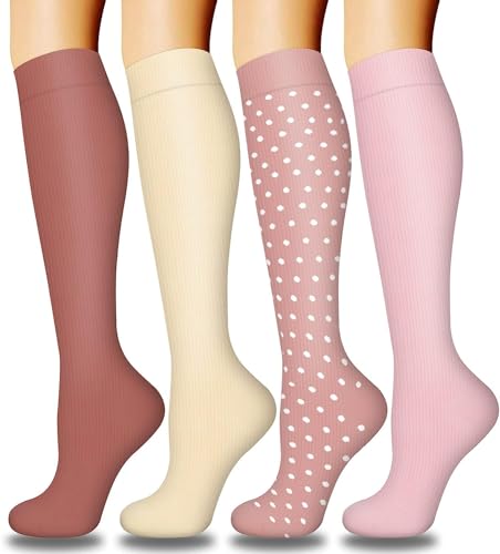 DRESHOW 4 Paires Chaussettes de Compression pour Femmes & Hommes