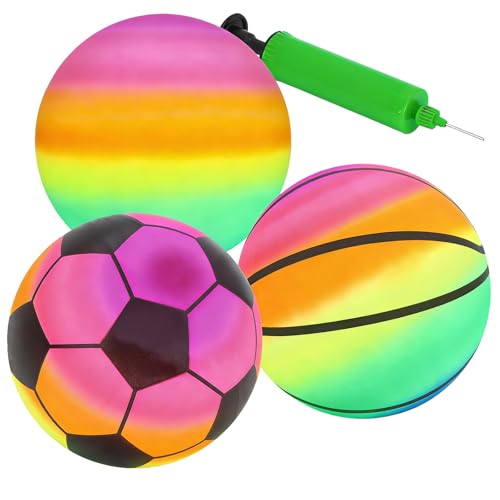 3 Pièces Ballon de Plage Gonflable avec pompe, Rainbow Balle