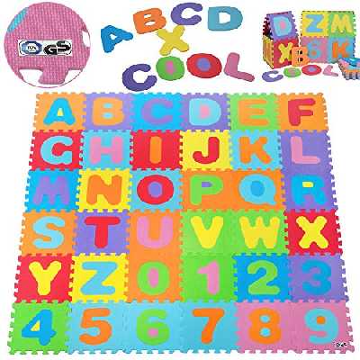 Puzzle tapis mousse bébé alphabet et chiffres 86 pièces 36 dalles 32x32 cm enfant bas âge