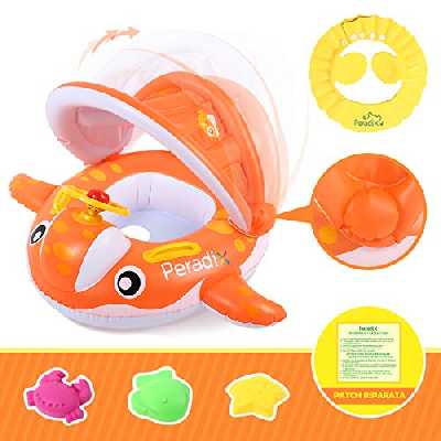 Peradix Bouée Gonflable bébé Baleine, New Cadeau de Boue Bebe Piscine pour Les Enfants Qui nagent en été, UV + Protection Solaire Parapluie (Orange)