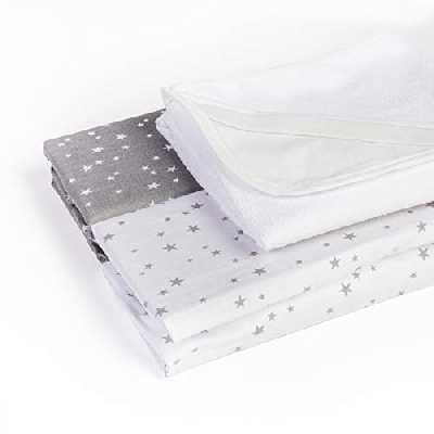 Lot de 2 draps-housse+1 alèse 50x83 imperméable OEKO TEX 100% coton compatible berceau cododo Next2me, Lullago, Safety first (Etoiles gris/blanc)